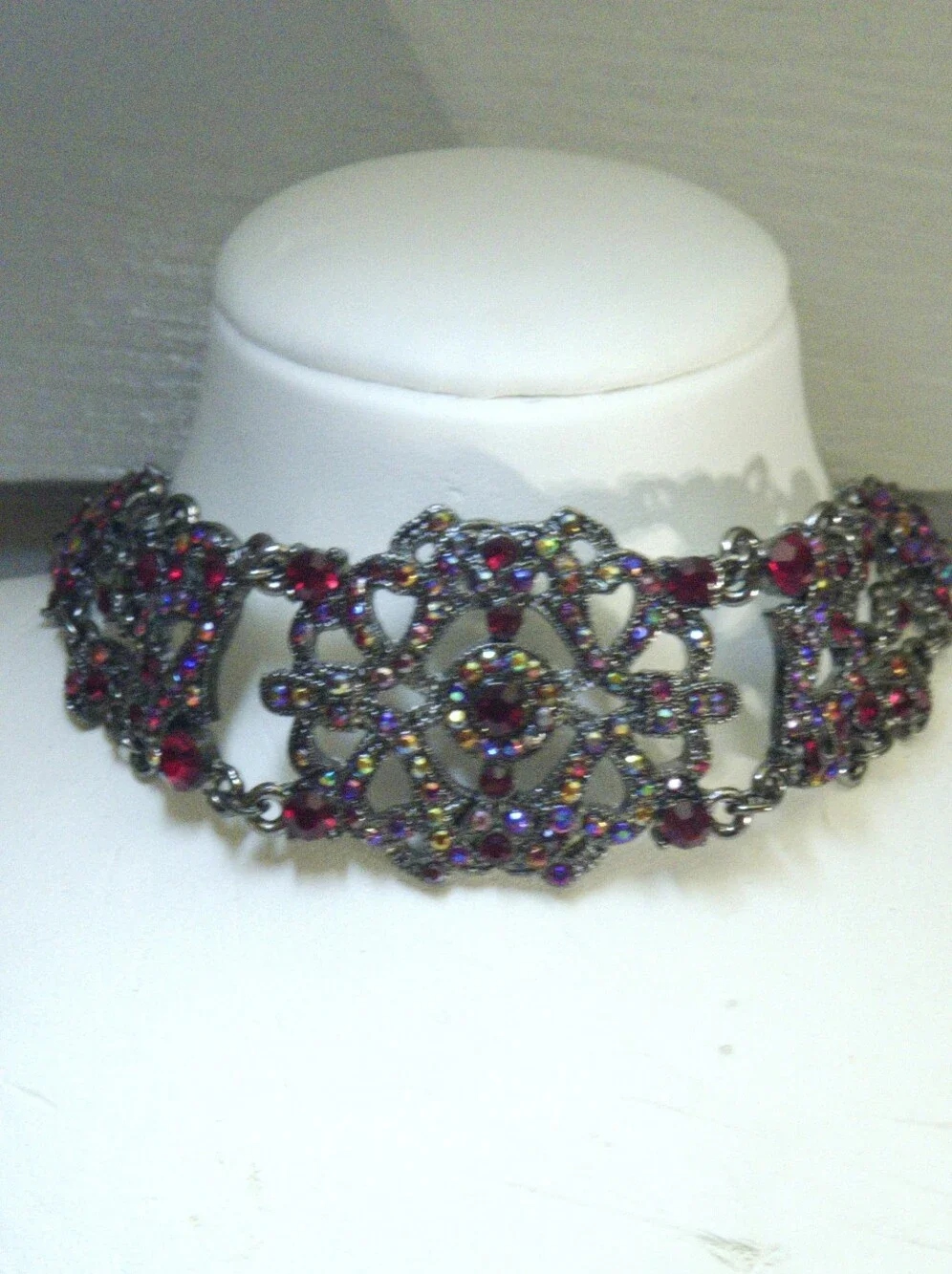NWT Vintage Gothic Red Rhinestone Choker Necklace Earring Set Original Packaging